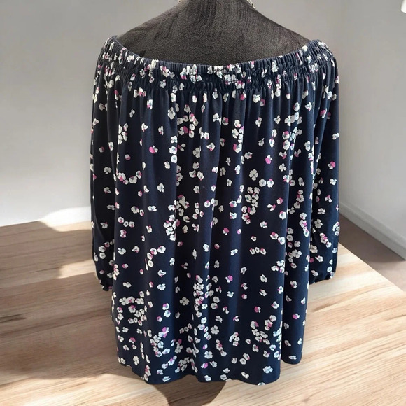 J‎ Jill Wearever Top Womens Size XLP Floral Navy Rayon Spandex Off Shoulder - Picture 2 of 8